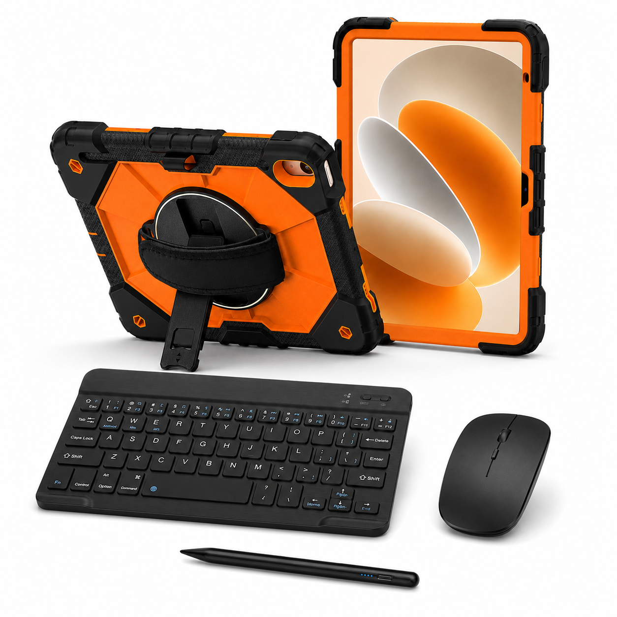 RhinoGuard Apex Command WorkForce Elite Black / Safety Orange iPad case bundle with keyboard, mouse and universal touchscreen stylus