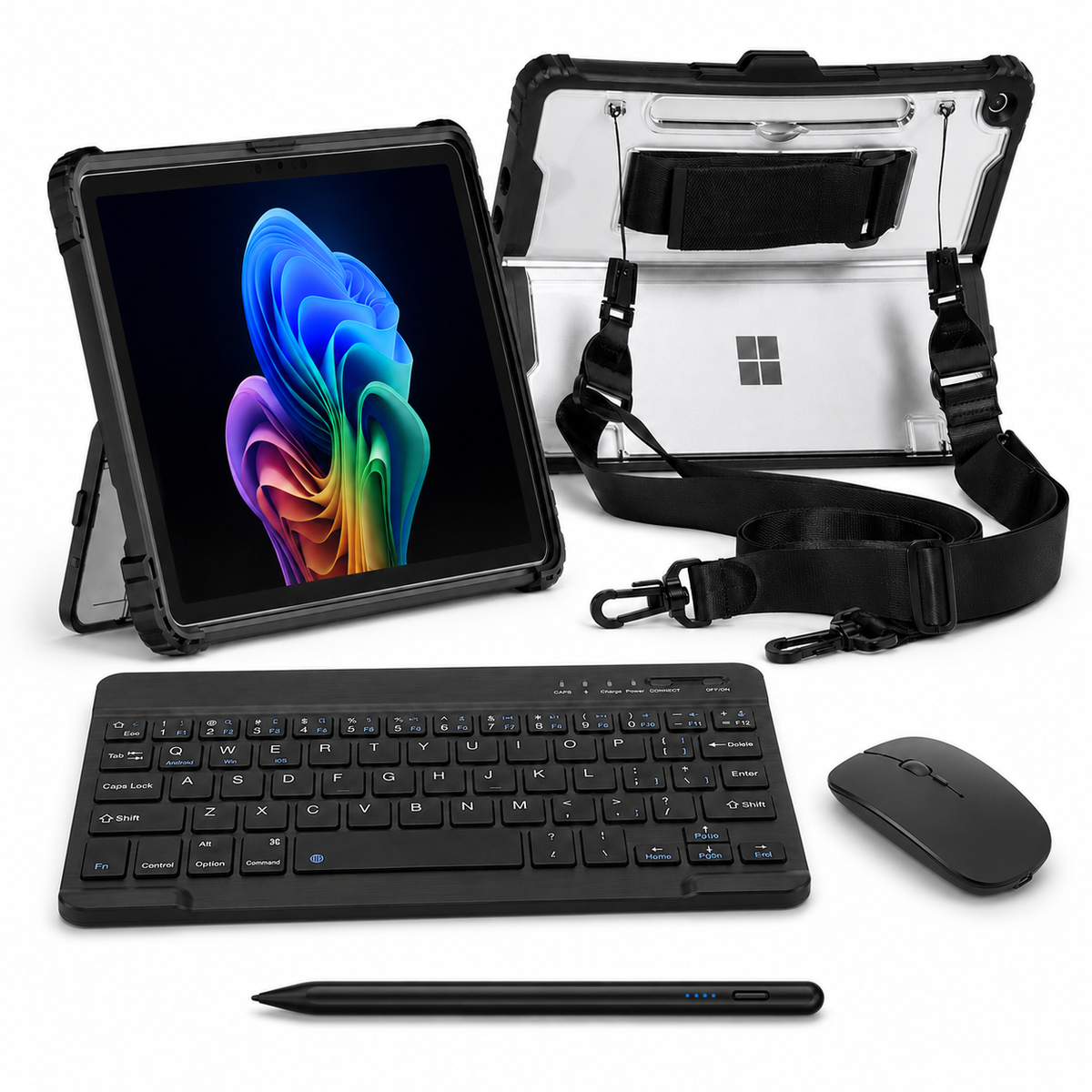 RhinoGuard Apex Shield WorkForce Elite Black & Strap Surface case bundle with keyboard, mouse and universal touchscreen stylus