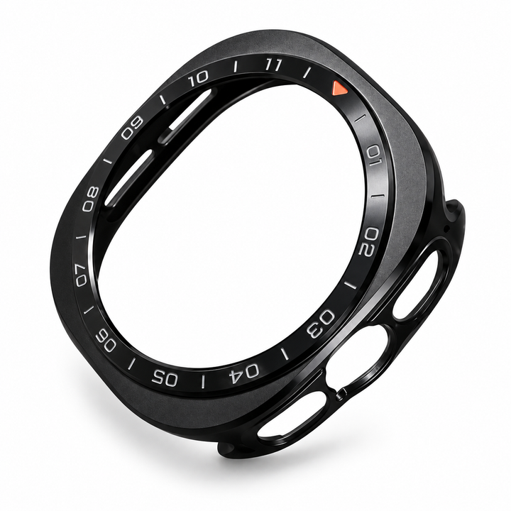Avontic Aegis Contour alloy case for Samsung Galaxy Watch Ultra 2 in black orange, white background