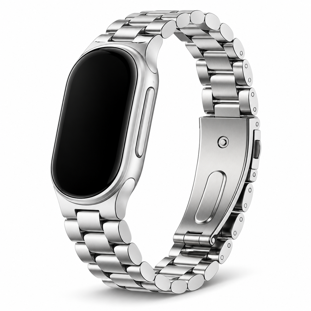 Avontic ArcSteel stainless steel band in Silver, shown fitted to a tracker; tracker not included