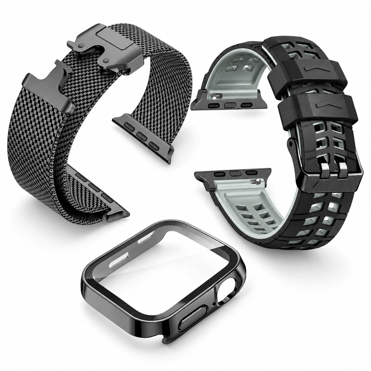 Avontic Apex Mesh Atelier Black / Graphite bundle with 1 titanium band, ActiveFlex Pro silicone band and glass-front PC case; watch not included