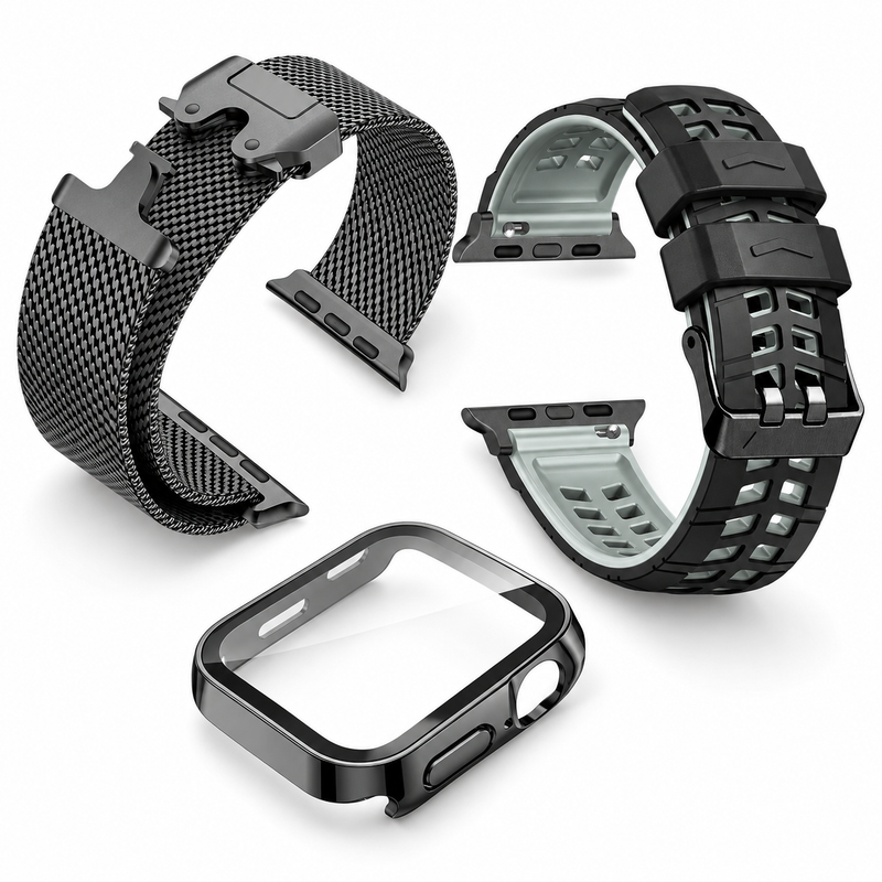 Avontic Apex Mesh Atelier Black / Graphite bundle with 1 titanium band, ActiveFlex Pro silicone band and glass-front PC case; watch not included