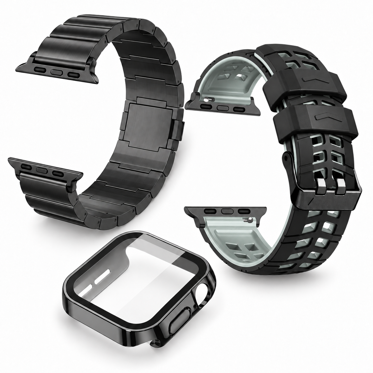 Avontic Imperium Reserve Black / Graphite accessory bundle: titanium band, ActiveFlex Pro silicone band and glass-front protective case; watch not included
