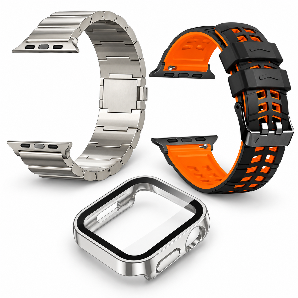 Avontic Imperium Reserve Titanium / Orange accessory bundle: titanium band, ActiveFlex Pro silicone band and glass-front protective case; watch not included