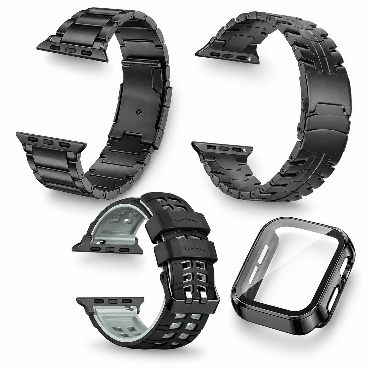Avontic Sovereign Collector Black / Graphite accessory bundle: titanium bands, ActiveFlex Pro silicone band and glass-front protective case; watch not included