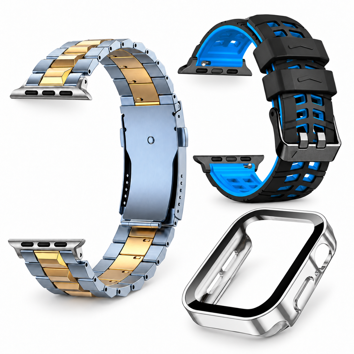 Avontic Vanta Regent Blue-Gold / Blue bundle with 1 titanium band, ActiveFlex Pro silicone band and glass-front PC case; watch not included