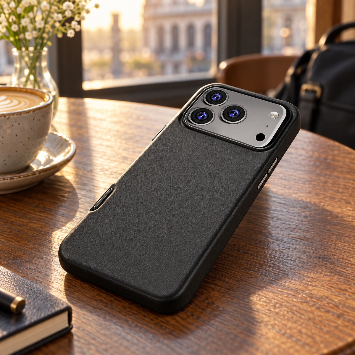 Avontic AtelierMag PU Leather Magnetic Case — cafe lifestyle view