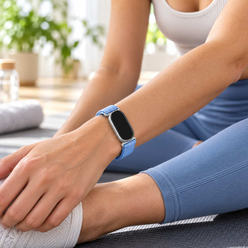 Avontic CloudWeave Braided Nylon Band, worn in an everyday setting; tracker shown for fit, not included