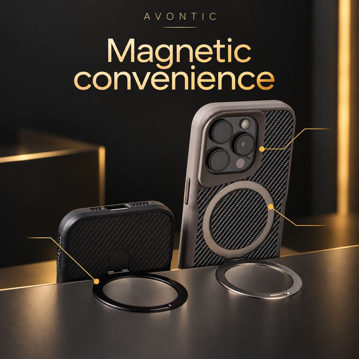 RhinoGuard CarbonPivot Magnetic RingStand Case — Magnetic convenience