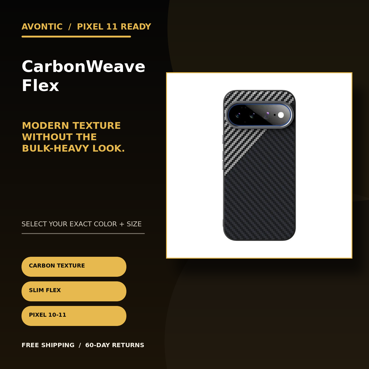 Avontic CarbonWeave Flex Google Pixel case feature image highlighting product benefits