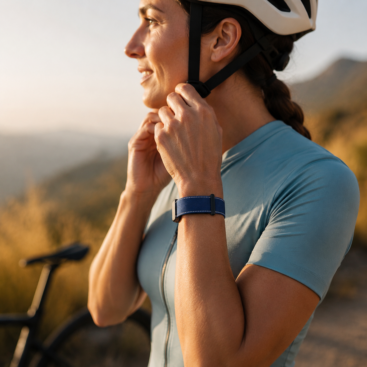 CoreLoop blue wrist band during a cycling break