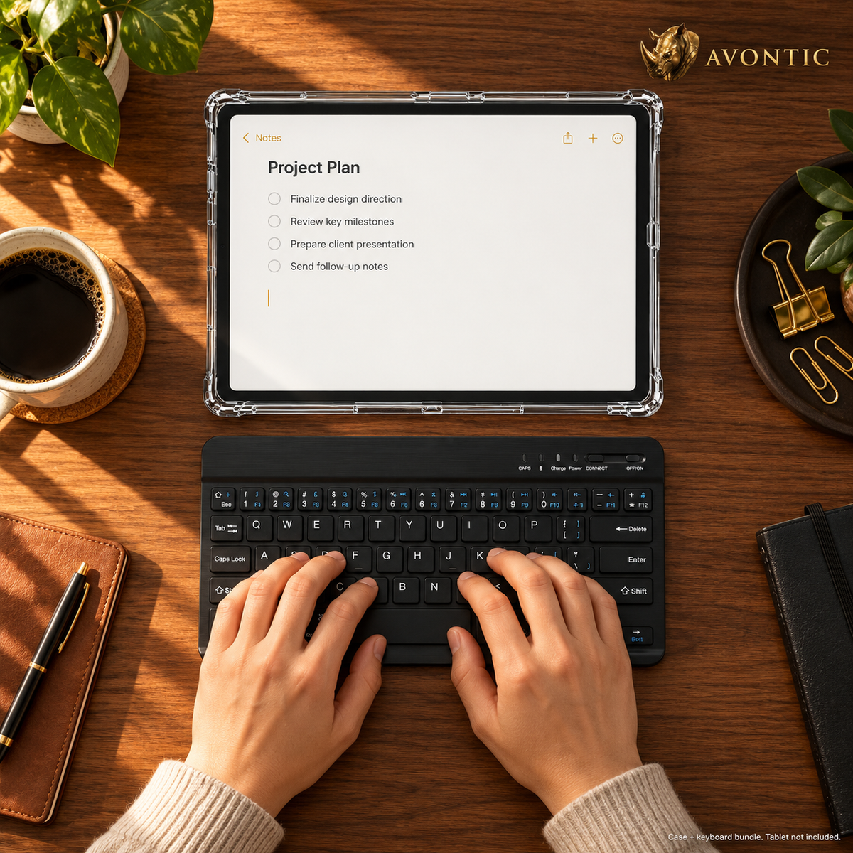 Avontic ClearGuard Flex WorkForce — tablet case in use 1 — Avontic gold rhino branding