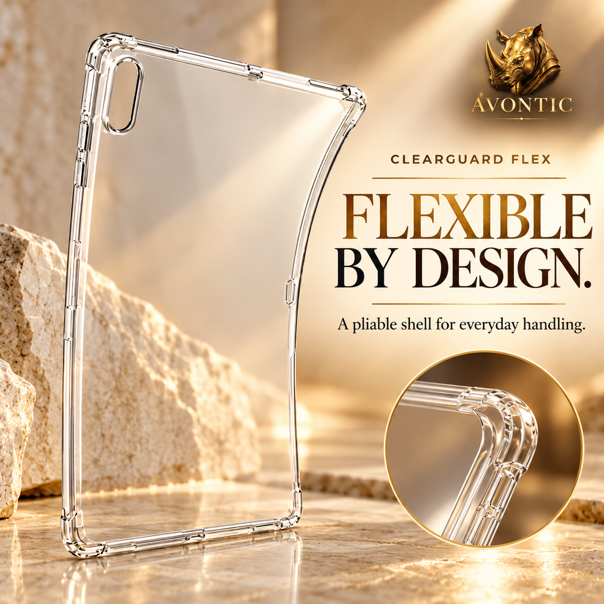 Avontic ClearGuard Flex — product benefits 2 — Avontic gold rhino branding