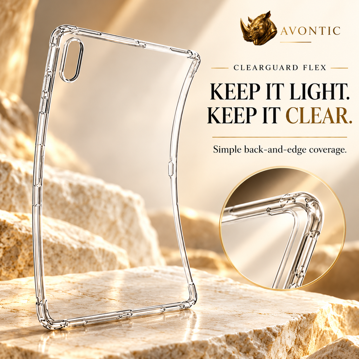 Avontic ClearGuard Flex — product benefits 3 — Avontic gold rhino branding