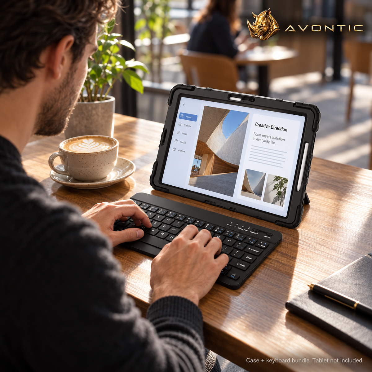 RhinoGuard Command 360 WorkForce — tablet case in use 2 — Avontic gold rhino branding