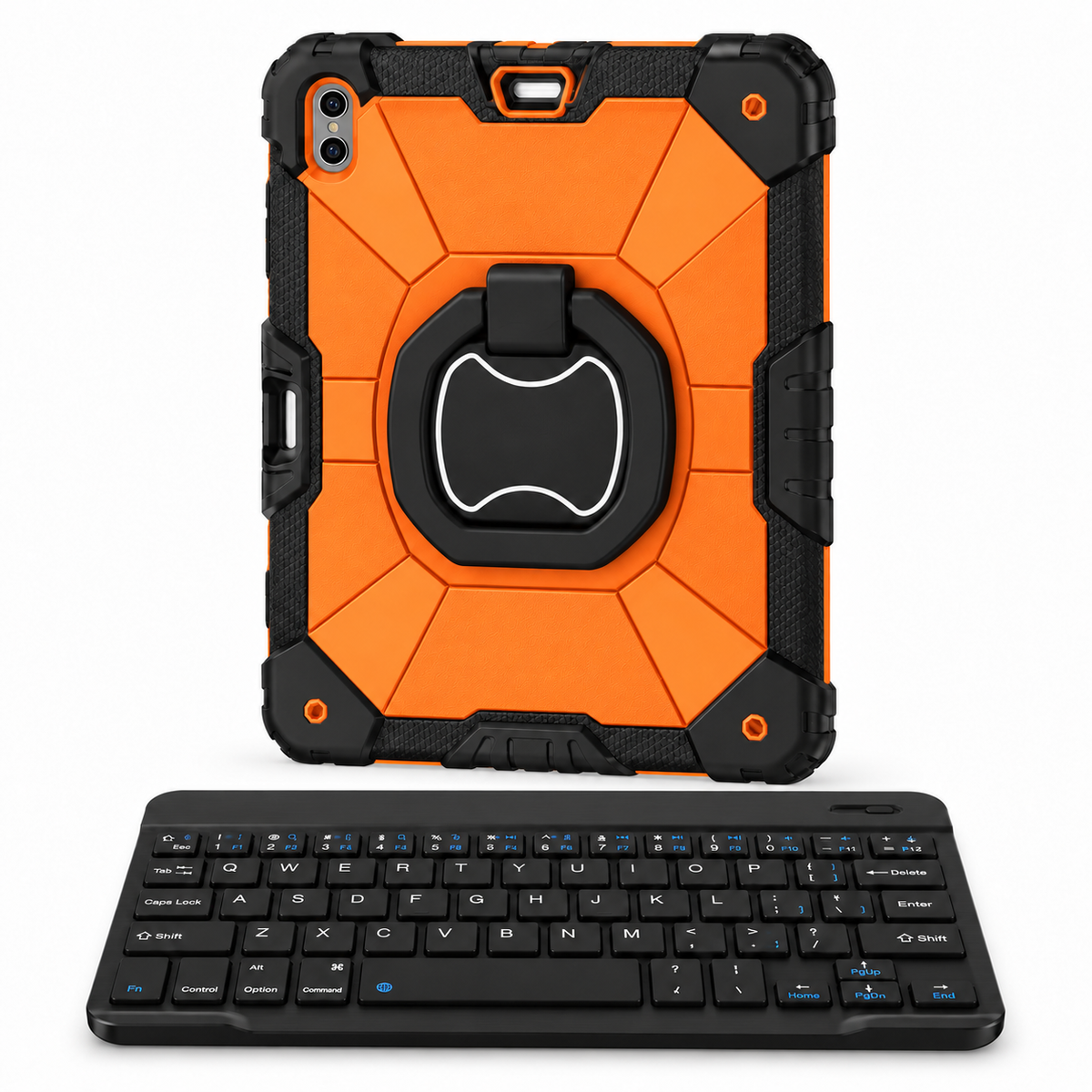 RhinoGuard Command 360 WorkForce — Safety Orange / Black — protective case with separate black 10-inch wireless keyboard