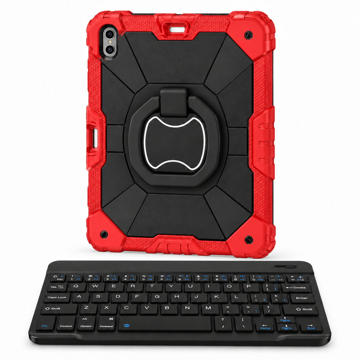 RhinoGuard Command 360 WorkForce — Black / Safety Red — protective case with separate black 10-inch wireless keyboard