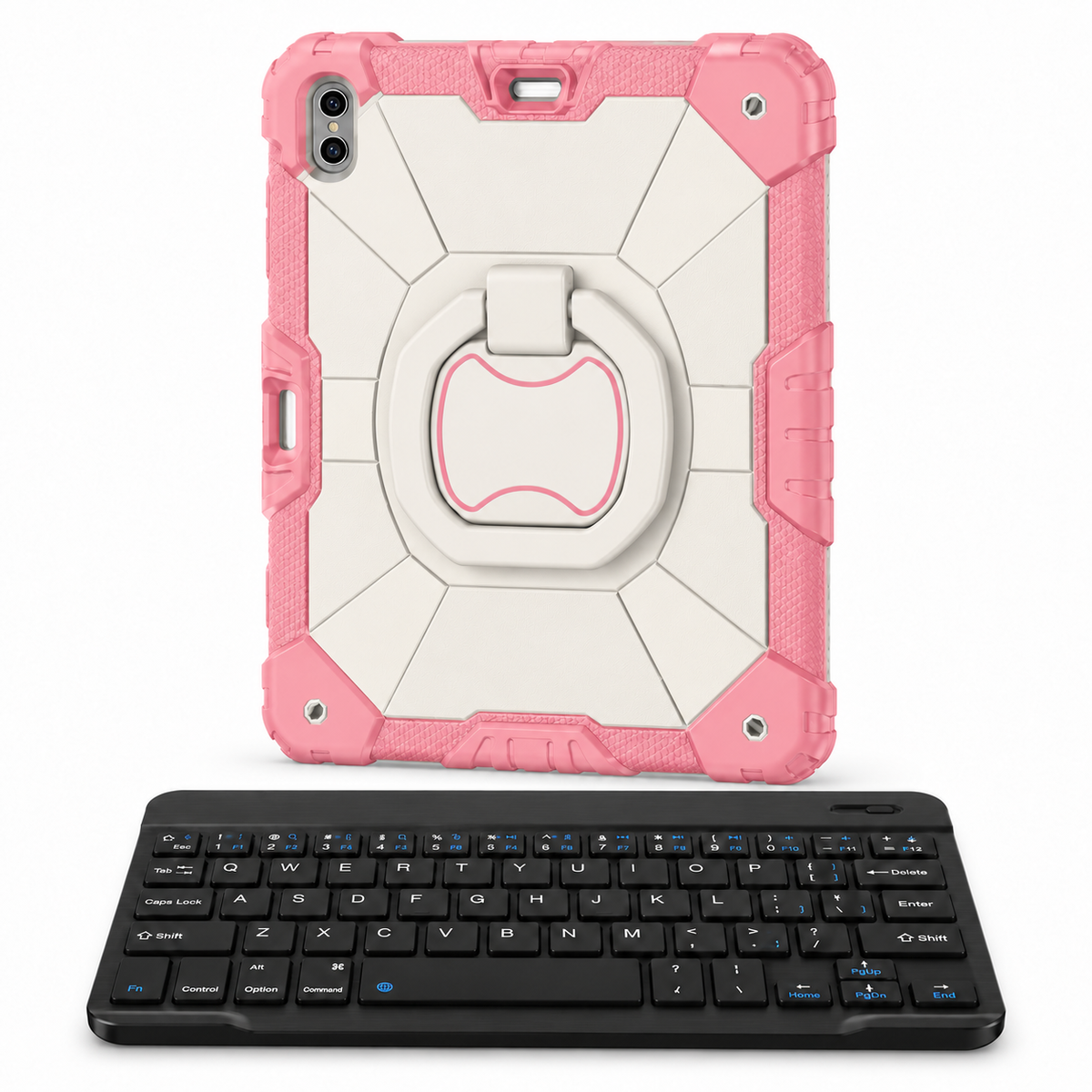 RhinoGuard Command 360 WorkForce — Pearl White / Blush — protective case with separate black 10-inch wireless keyboard