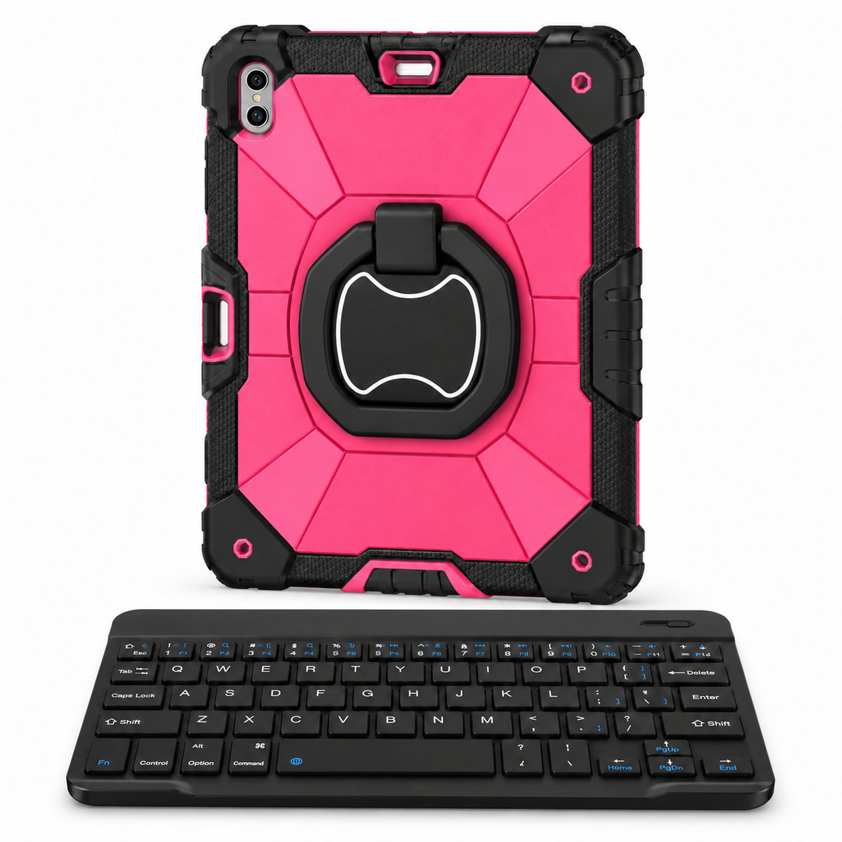 RhinoGuard Command 360 WorkForce — Rose Pink / Black — protective case with separate black 10-inch wireless keyboard