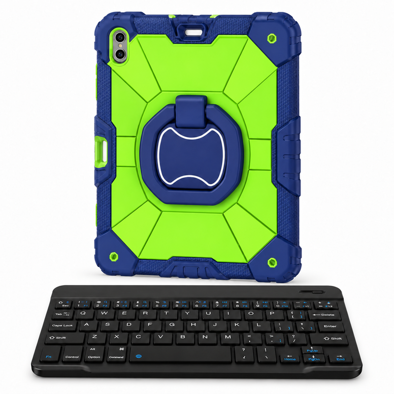 RhinoGuard Command 360 WorkForce — Lime / Navy — protective case with separate black 10-inch wireless keyboard