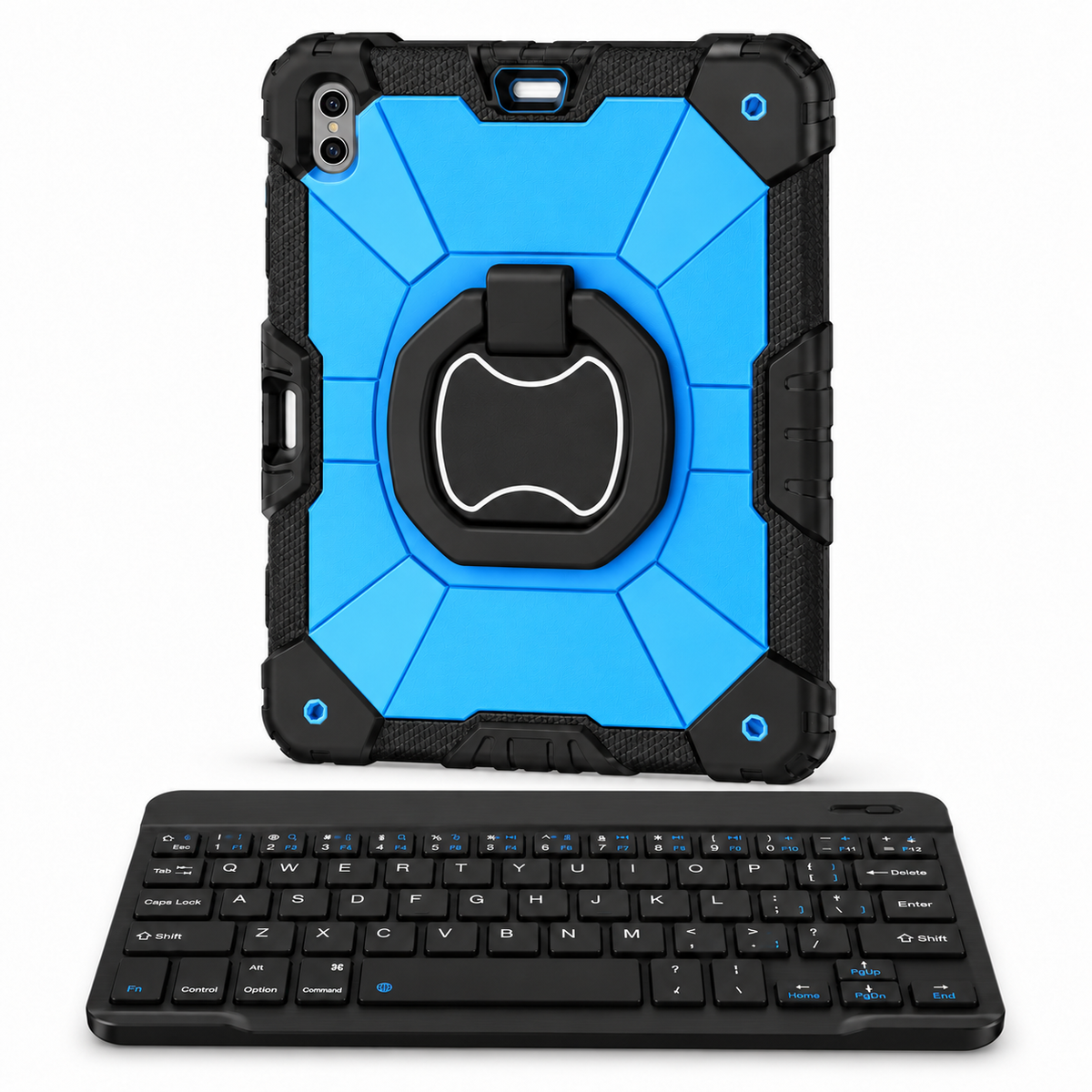 RhinoGuard Command 360 WorkForce — Sky Blue / Black — protective case with separate black 10-inch wireless keyboard