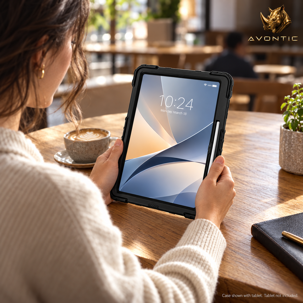 RhinoGuard Command 360 — tablet case in use 2 — Avontic gold rhino branding