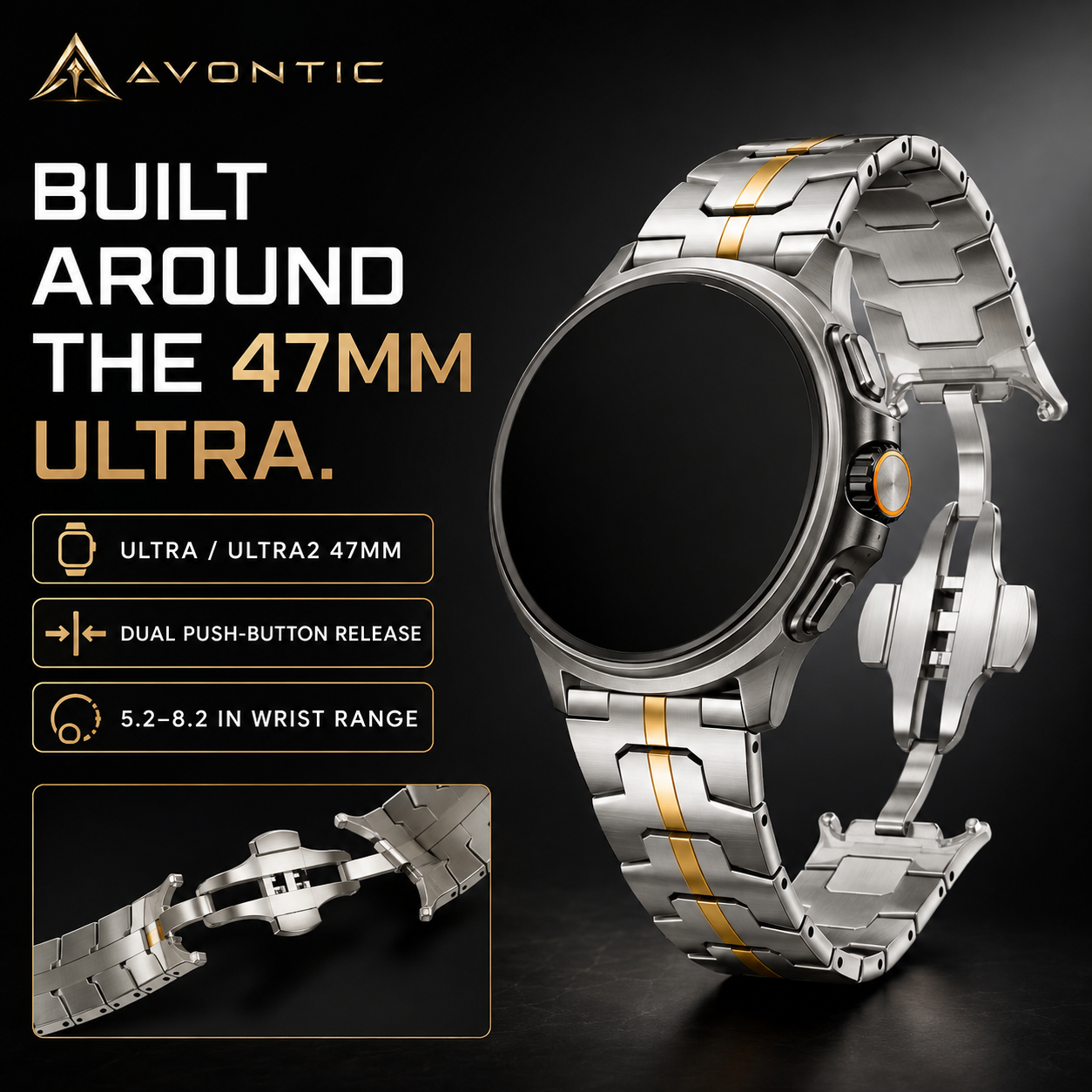 Avontic CrestLink fit and closure details for Galaxy Watch Ultra and Ultra2 47mm