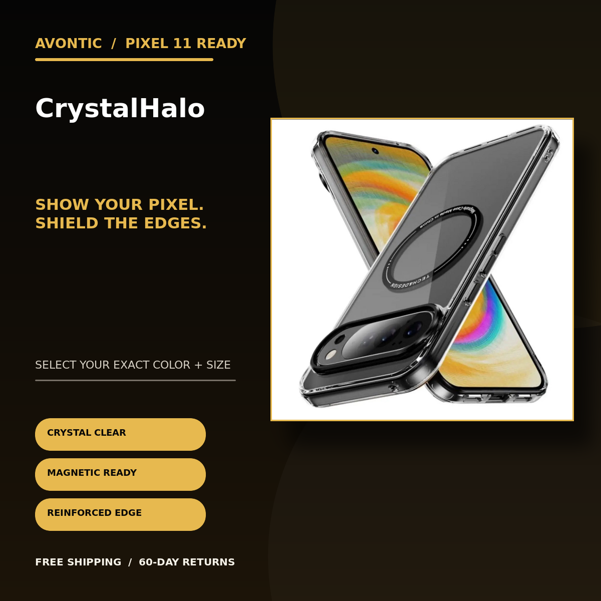 Avontic CrystalHalo Google Pixel case feature image highlighting product benefits
