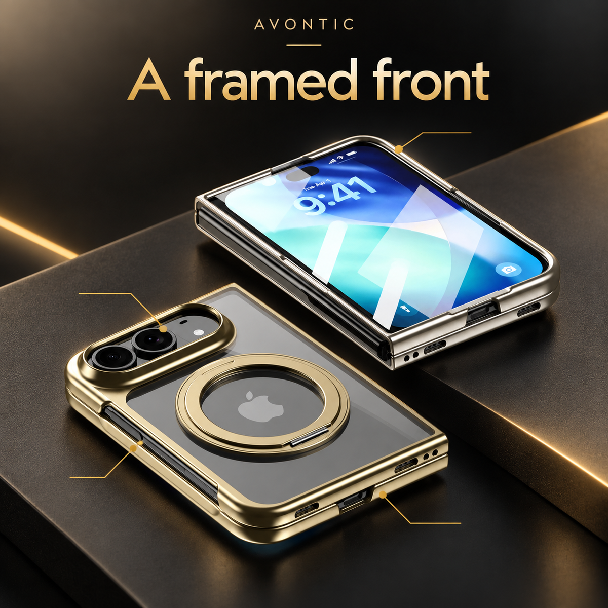 Avontic Duo Halo Clear Magnetic Stand Case — A framed front