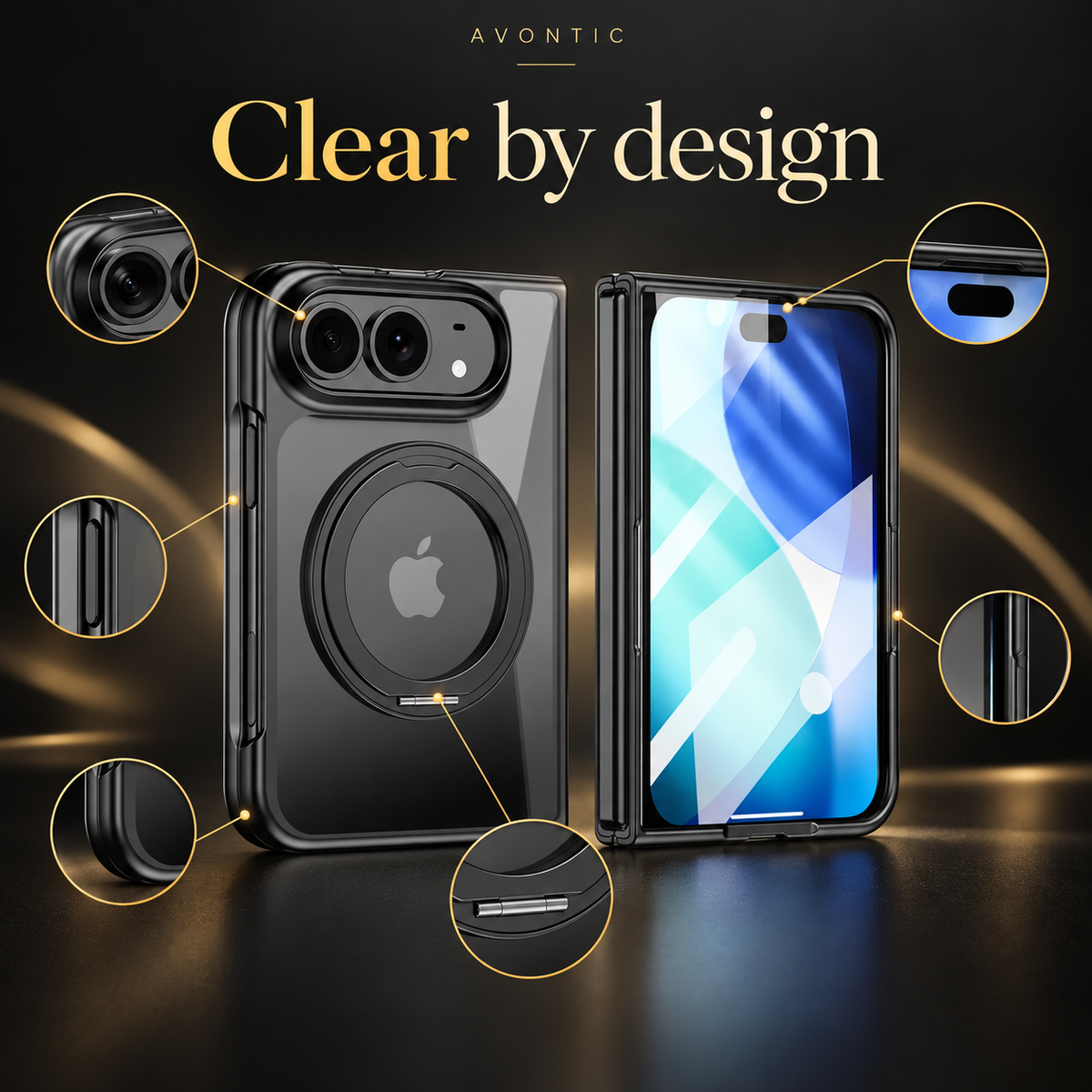 Avontic Duo Halo Clear Magnetic Stand Case — Clear by design