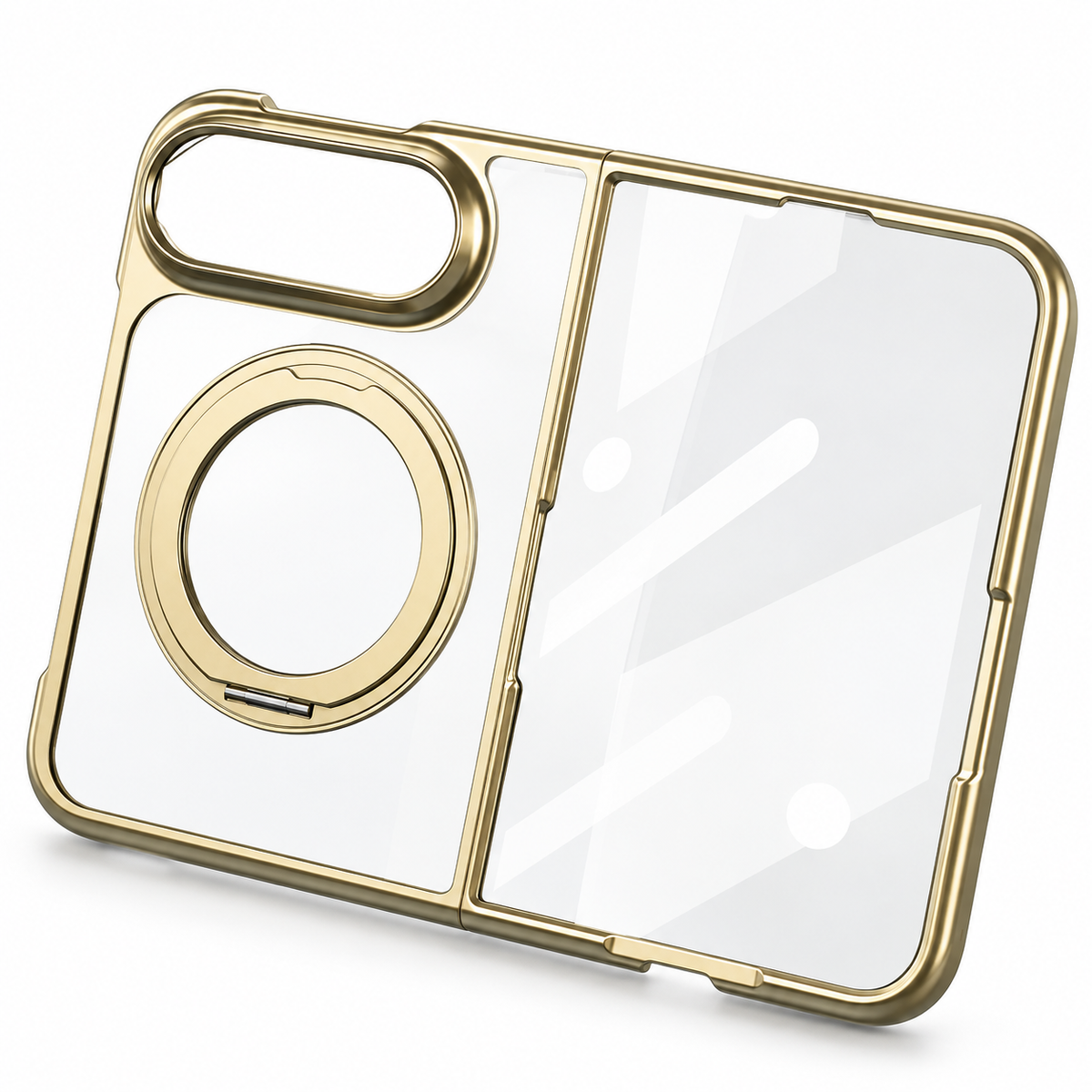 Avontic Duo Halo Clear Magnetic Stand Case in Gold on a white background