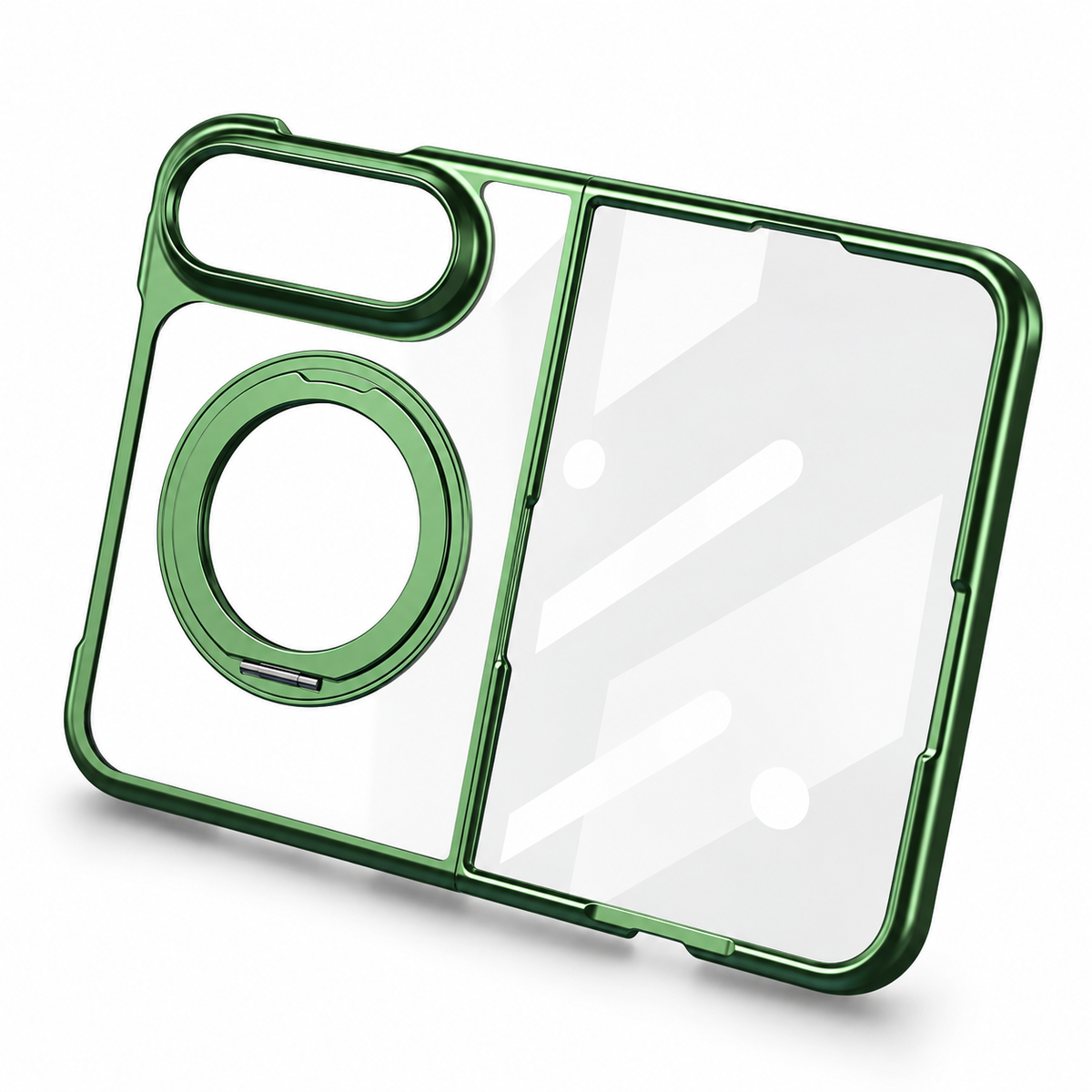 Avontic Duo Halo Clear Magnetic Stand Case in Green on a white background
