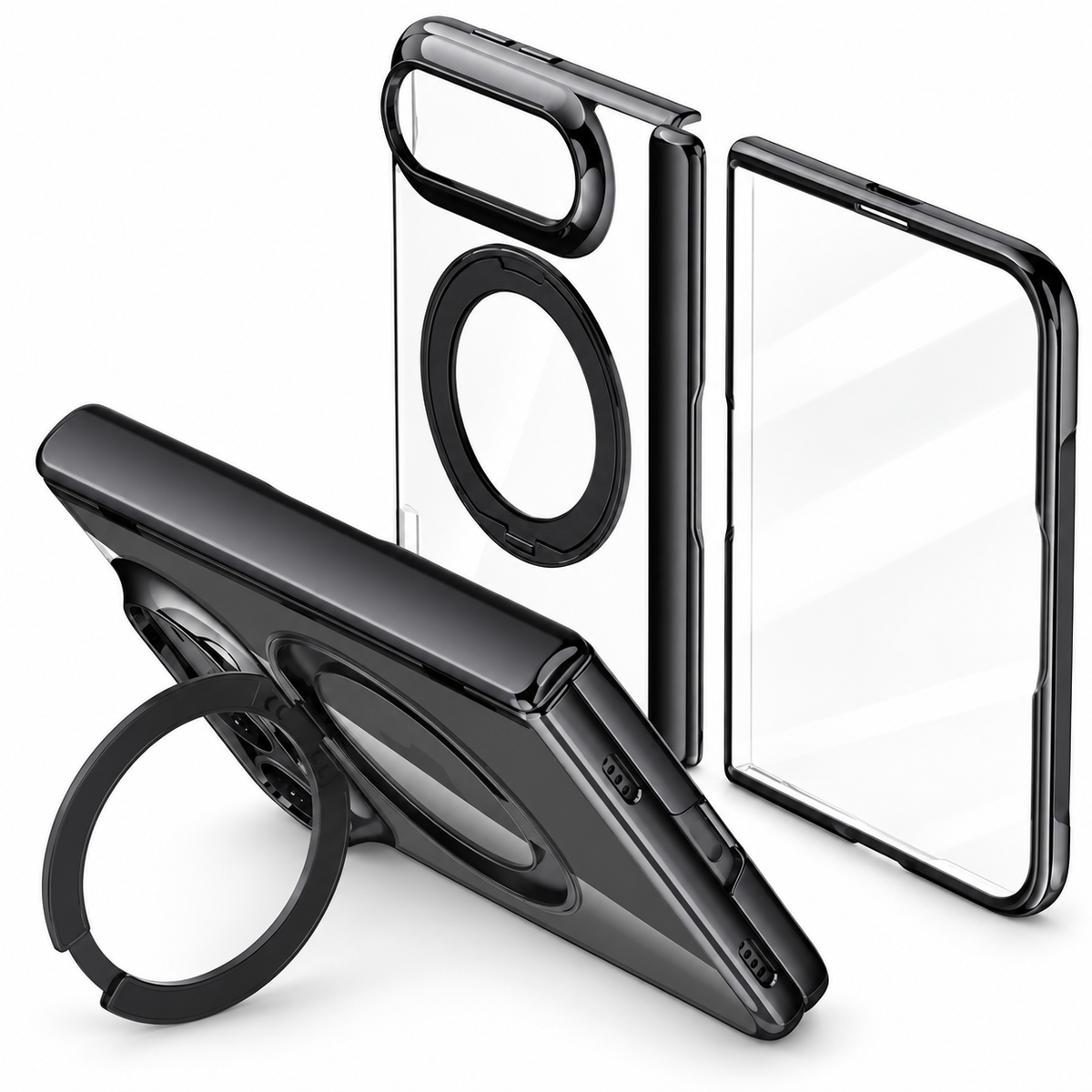 Avontic Duo Pivot Magnetic Hinge Stand Case in Black on a white background