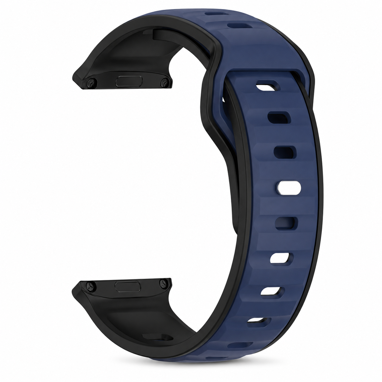 Avontic PulseFlex Black / Blue two-tone silicone band for Galaxy Watch9, Watch8 and Watch8 Classic on white background
