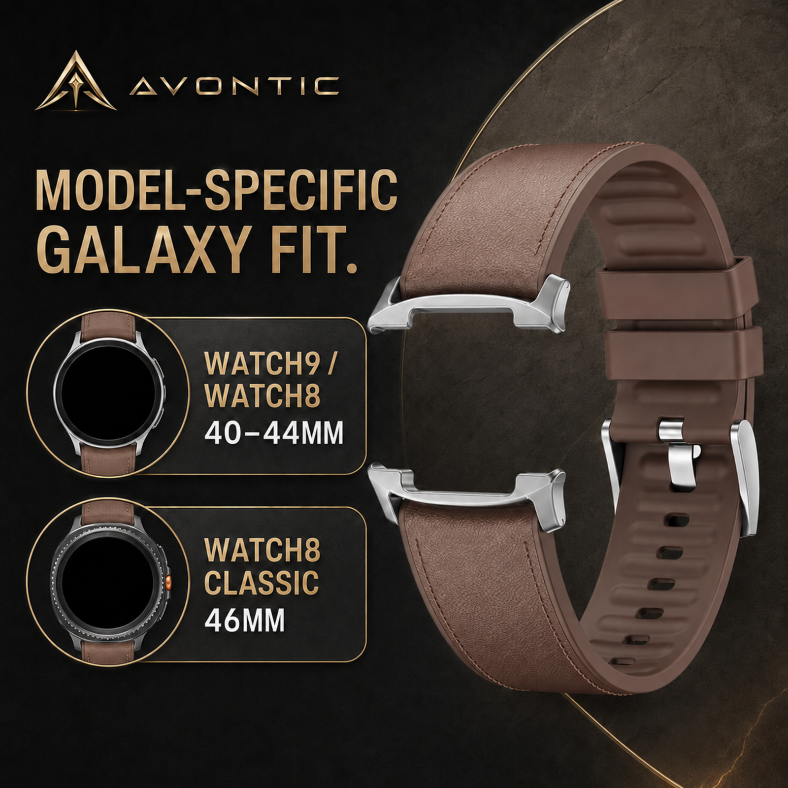 Avontic DuoTexture leather-look silicone band with Model-Specific Galaxy Fit badge