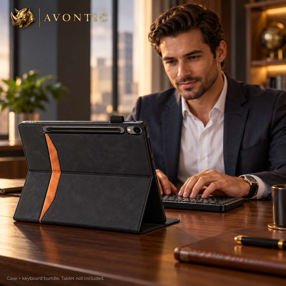 RhinoGuard Executive Folio WorkForce — tablet case in use 1 — Avontic gold rhino branding
