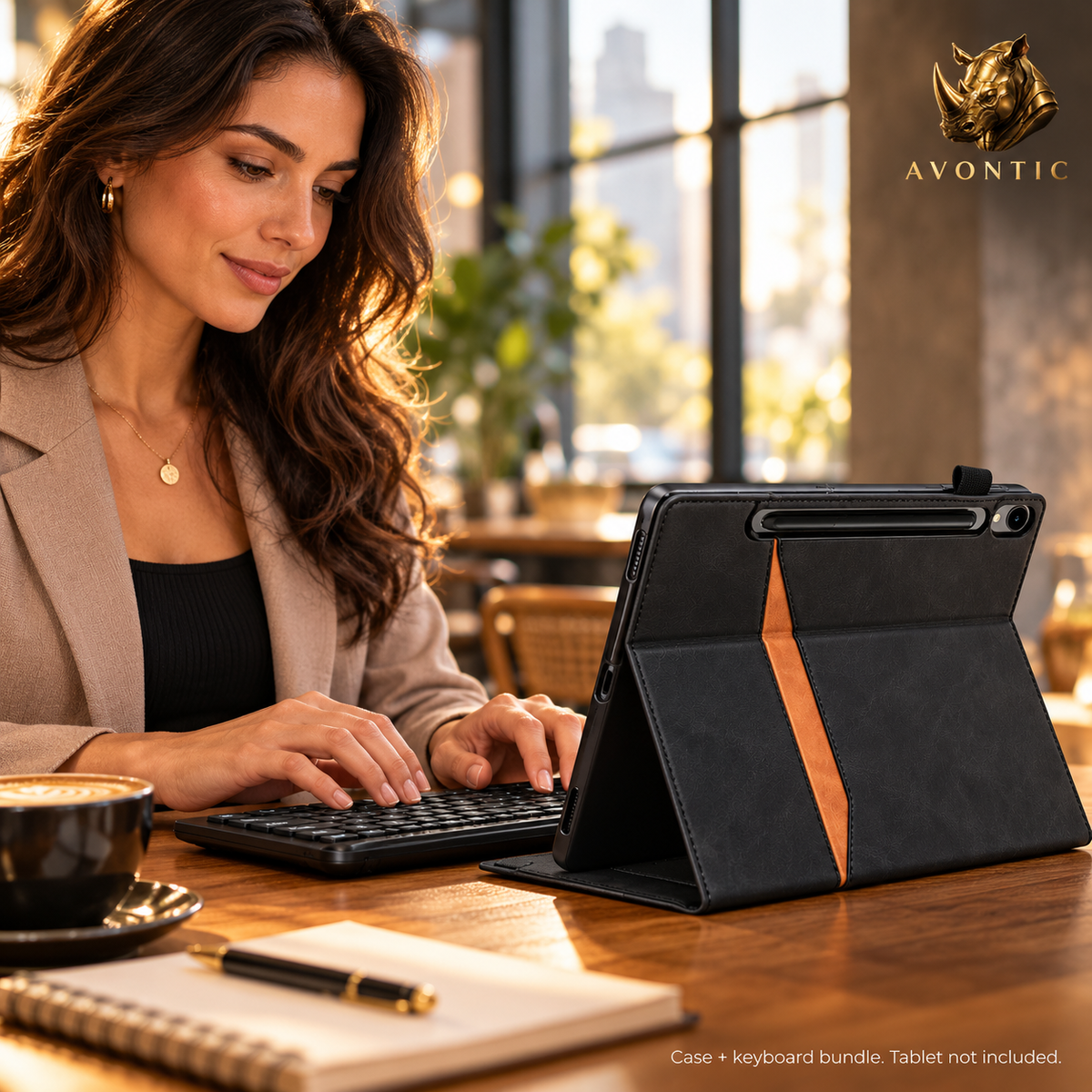 RhinoGuard Executive Folio WorkForce — tablet case in use 2 — Avontic gold rhino branding