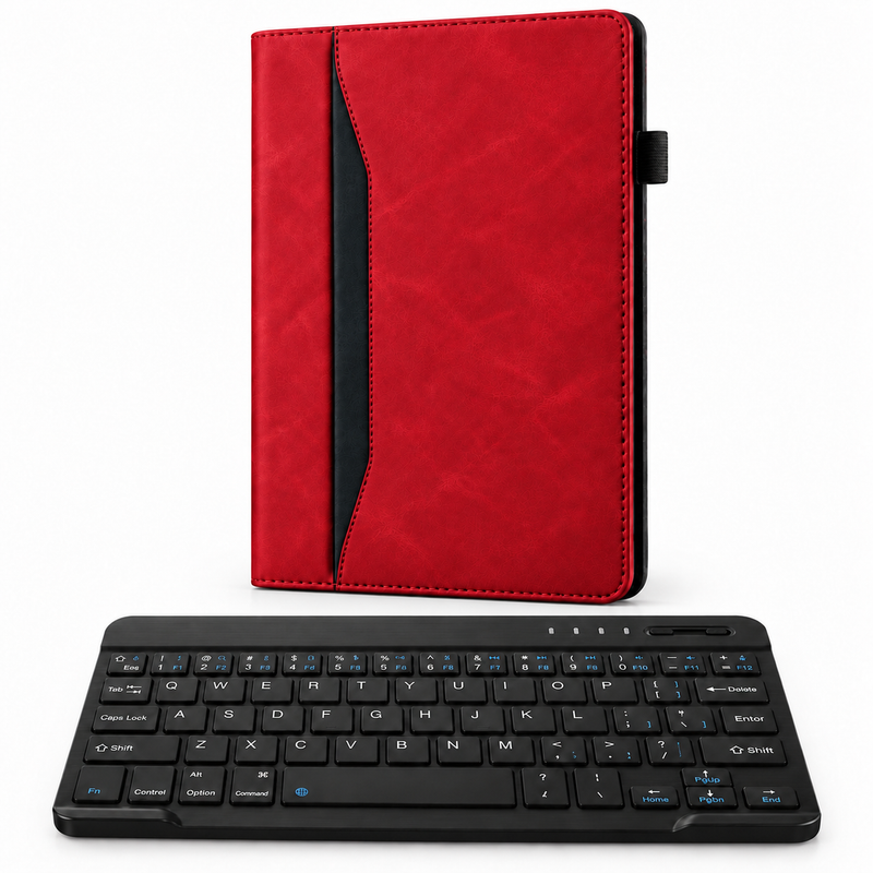 RhinoGuard Executive Folio WorkForce — Crimson Red — protective case with separate black 10-inch wireless keyboard