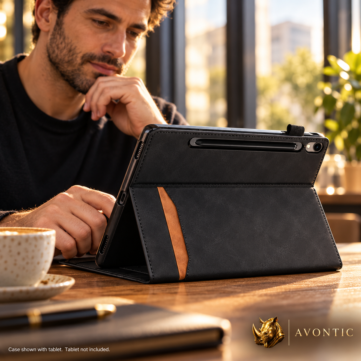 RhinoGuard Executive Folio — tablet case in use 2 — Avontic gold rhino branding