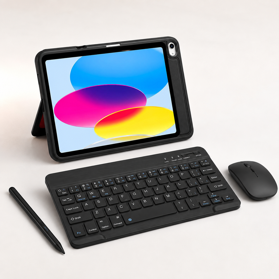Avontic Executive WorkForce 4-Piece iPad Bundle — Leather-Finish Case, RhinoKeys Pro 10″ Keyboard, Mouse & Stylus