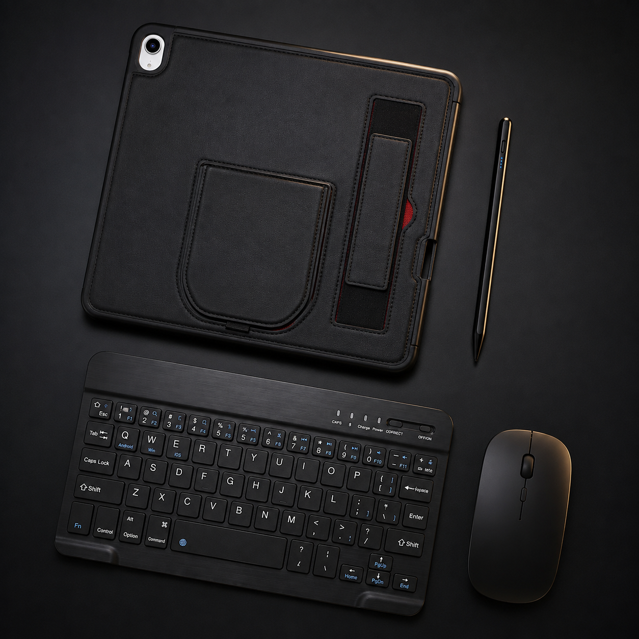 Executive WorkForce four-piece system with leather-finish hand-strap case, 10-inch keyboard, wireless mouse and universal stylus
