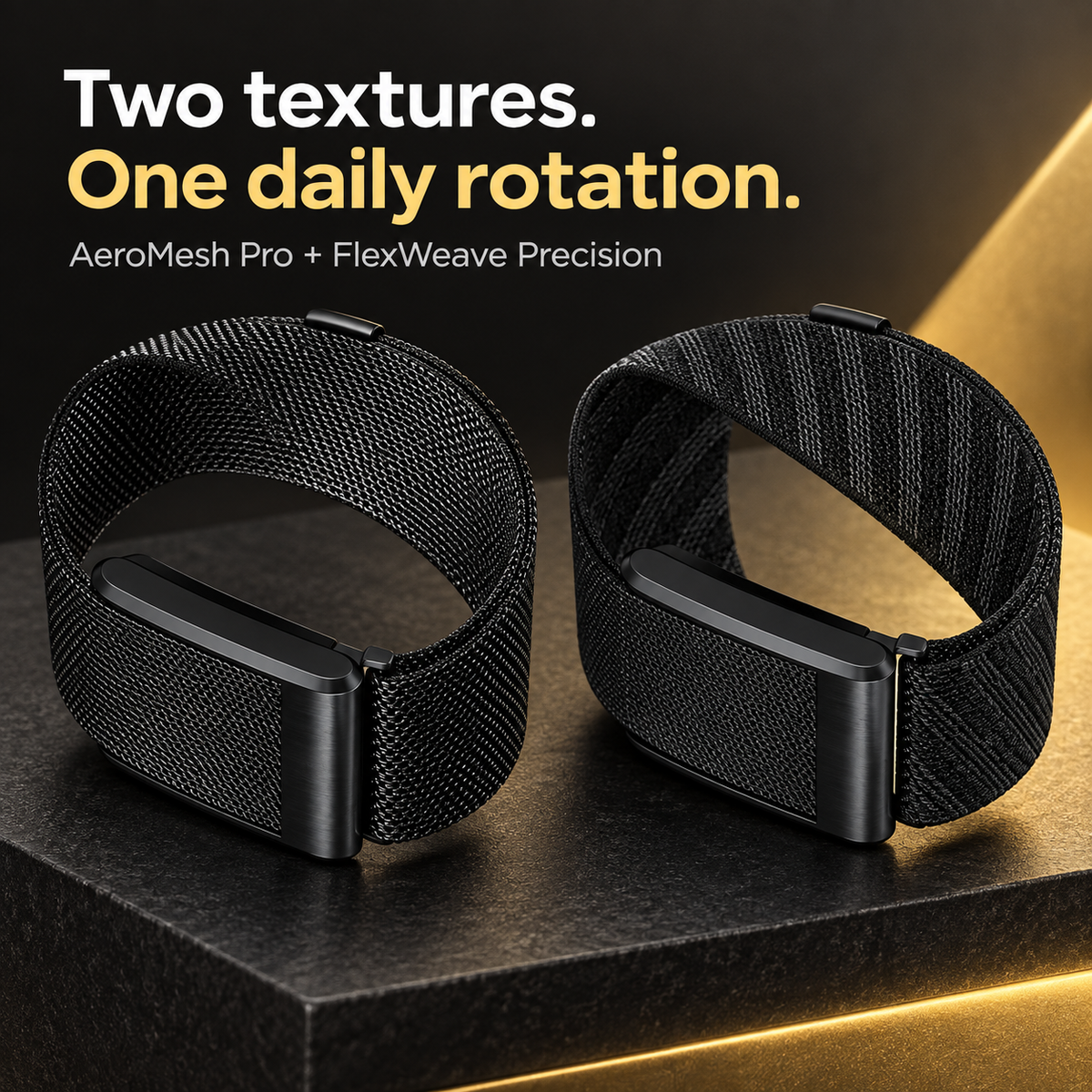 Fitbit Air AeroMesh stainless-steel mesh and FlexWeave stretch nylon textures