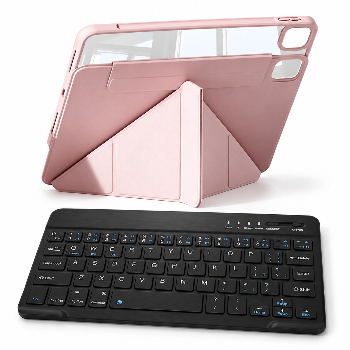 FormaLift Flex Work bundle in Pink: iPad case, 10-inch RhinoKeys keyboard; representative iPad configuration