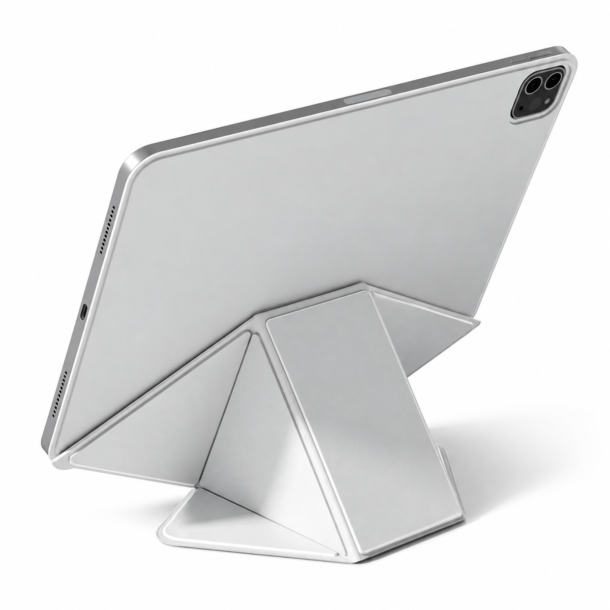 Avontic FormaLift Dynamic iPad case in Gray, rear view with folding stand on white background