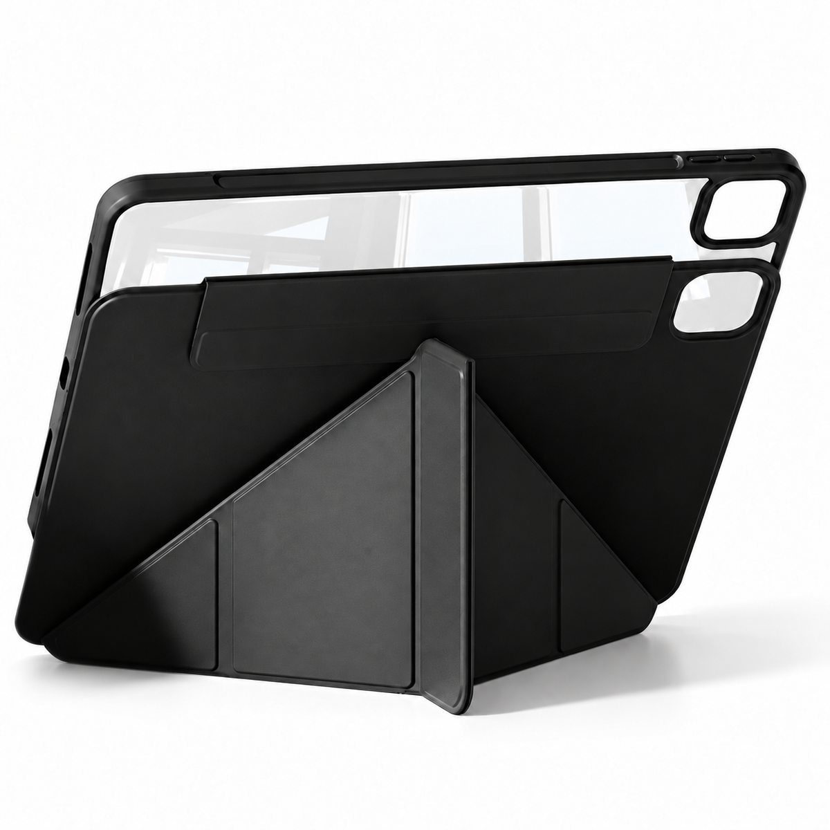 Avontic FormaLift Flex Black empty magnetic iPad case with folded support and open camera cutout; tablet not included