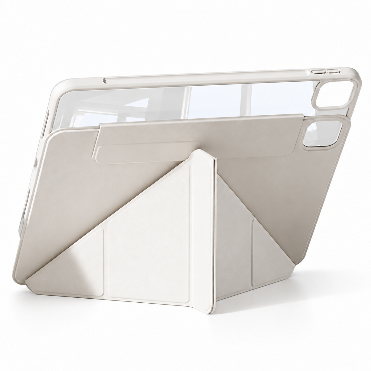 Avontic FormaLift Flex Cream White empty magnetic iPad case with folded support and open camera cutout; tablet not included