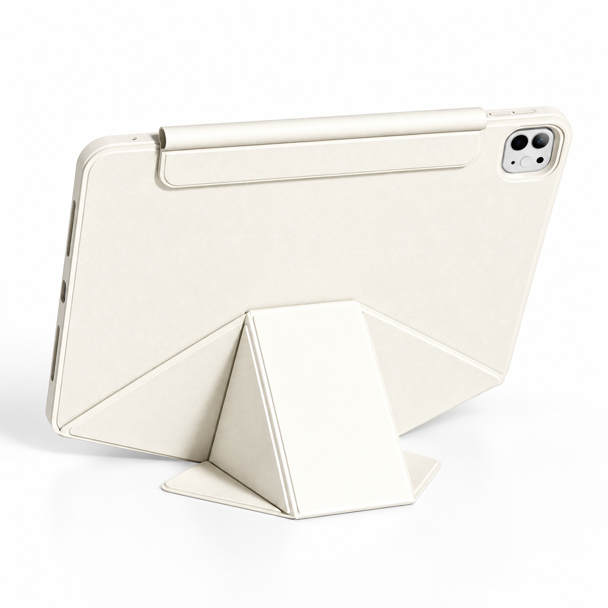 Avontic FormaLift Vista iPad case, Cream White rear landscape stand on white background