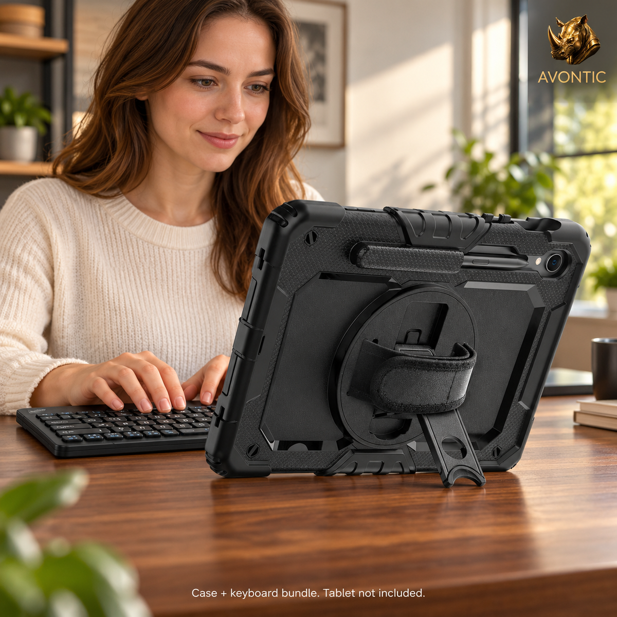 RhinoGuard Fortress 360 WorkForce — tablet case in use 1 — Avontic gold rhino branding