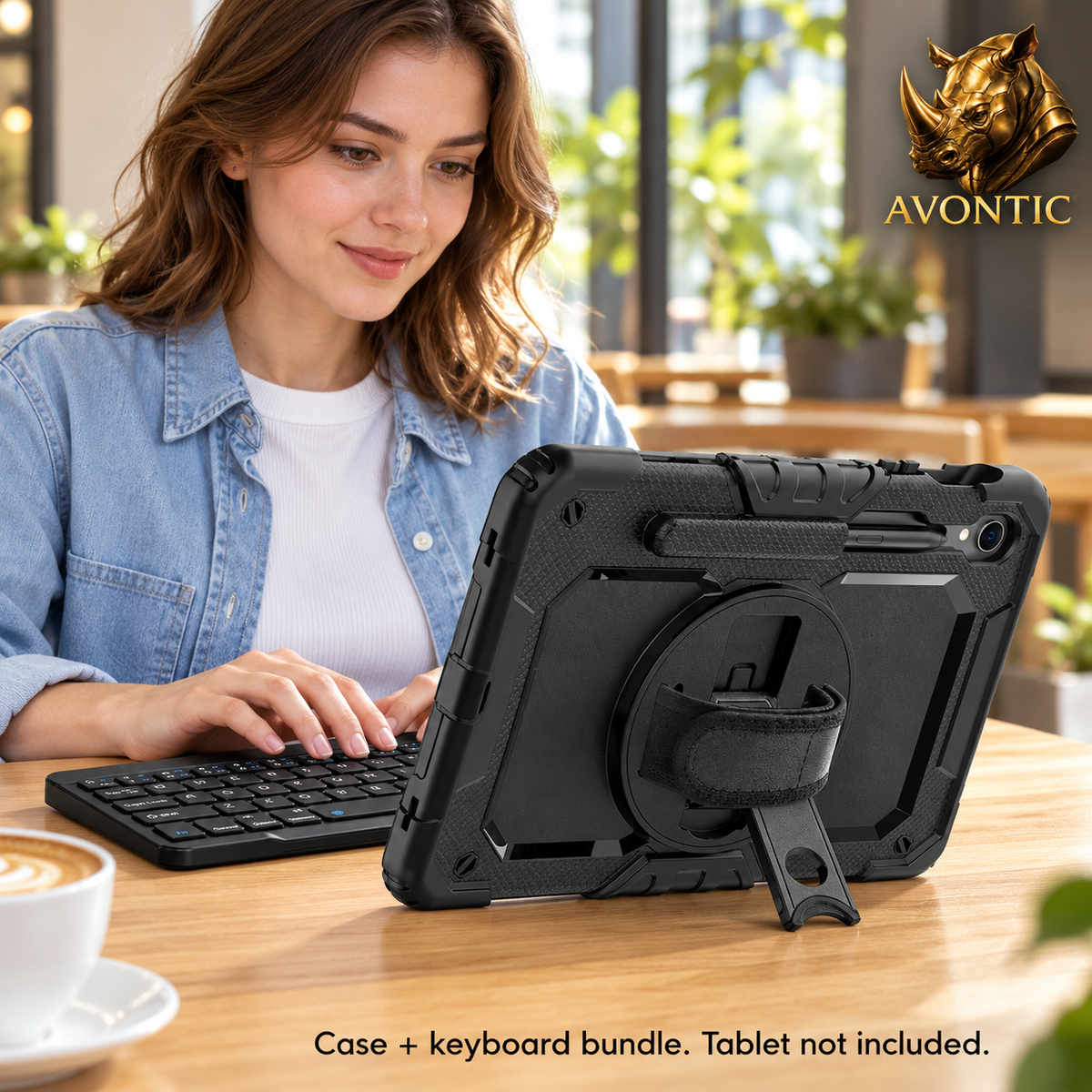 RhinoGuard Fortress 360 WorkForce — tablet case in use 2 — Avontic gold rhino branding