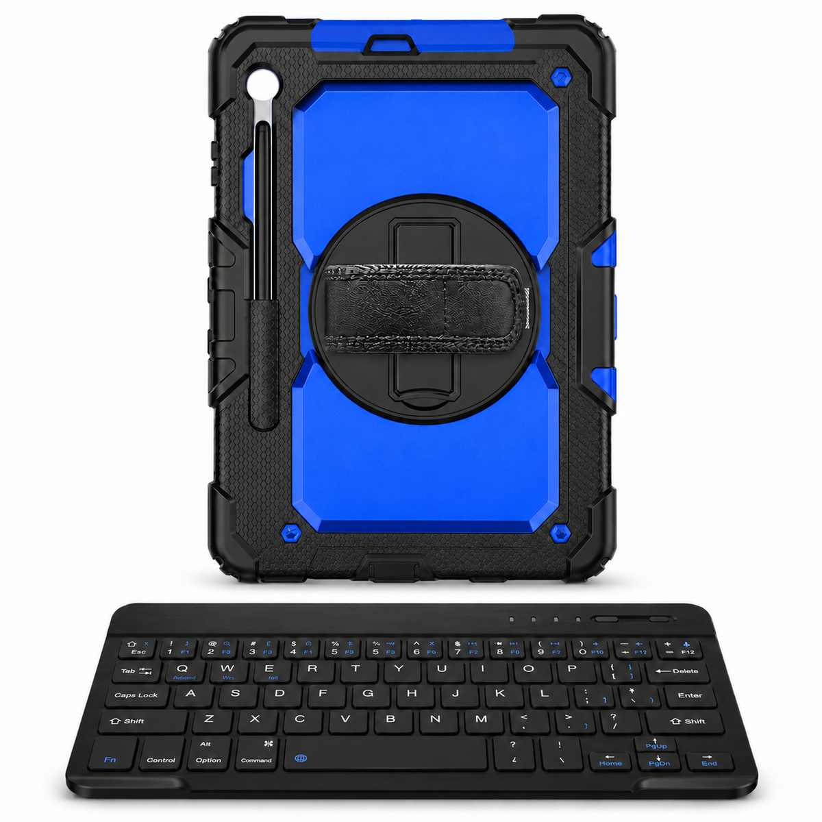 RhinoGuard Fortress 360 WorkForce — Black / Royal Blue — protective case with separate black 10-inch wireless keyboard